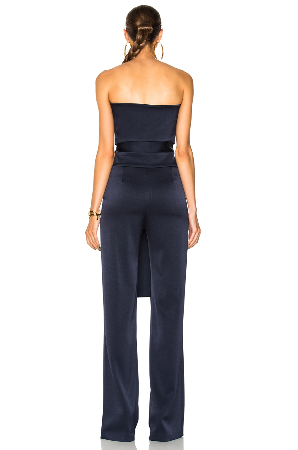 GALVAN Strapless TieWaist Satin Jumpsuit in Navy ModeSens