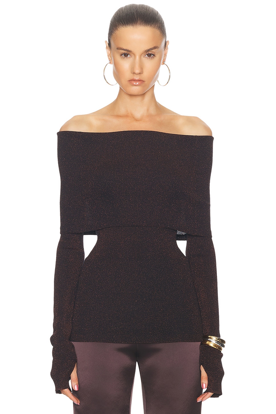 Image 1 of GALVAN Corte Off Shoulder Top in Chocolate