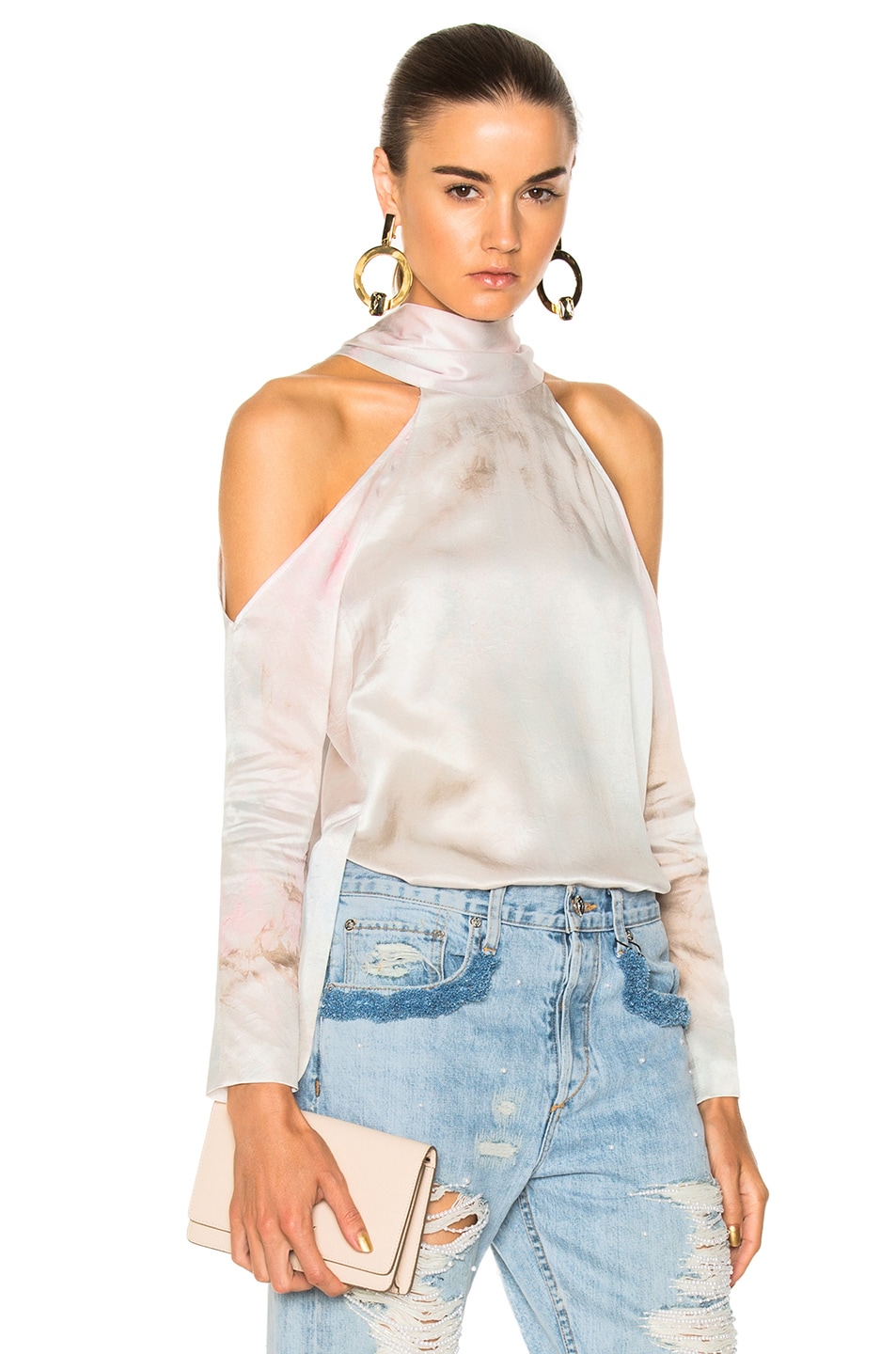 Image 1 of GALVAN for FWRD Long Sleeve Cold Shoulder Tunic Top in Tie Dye