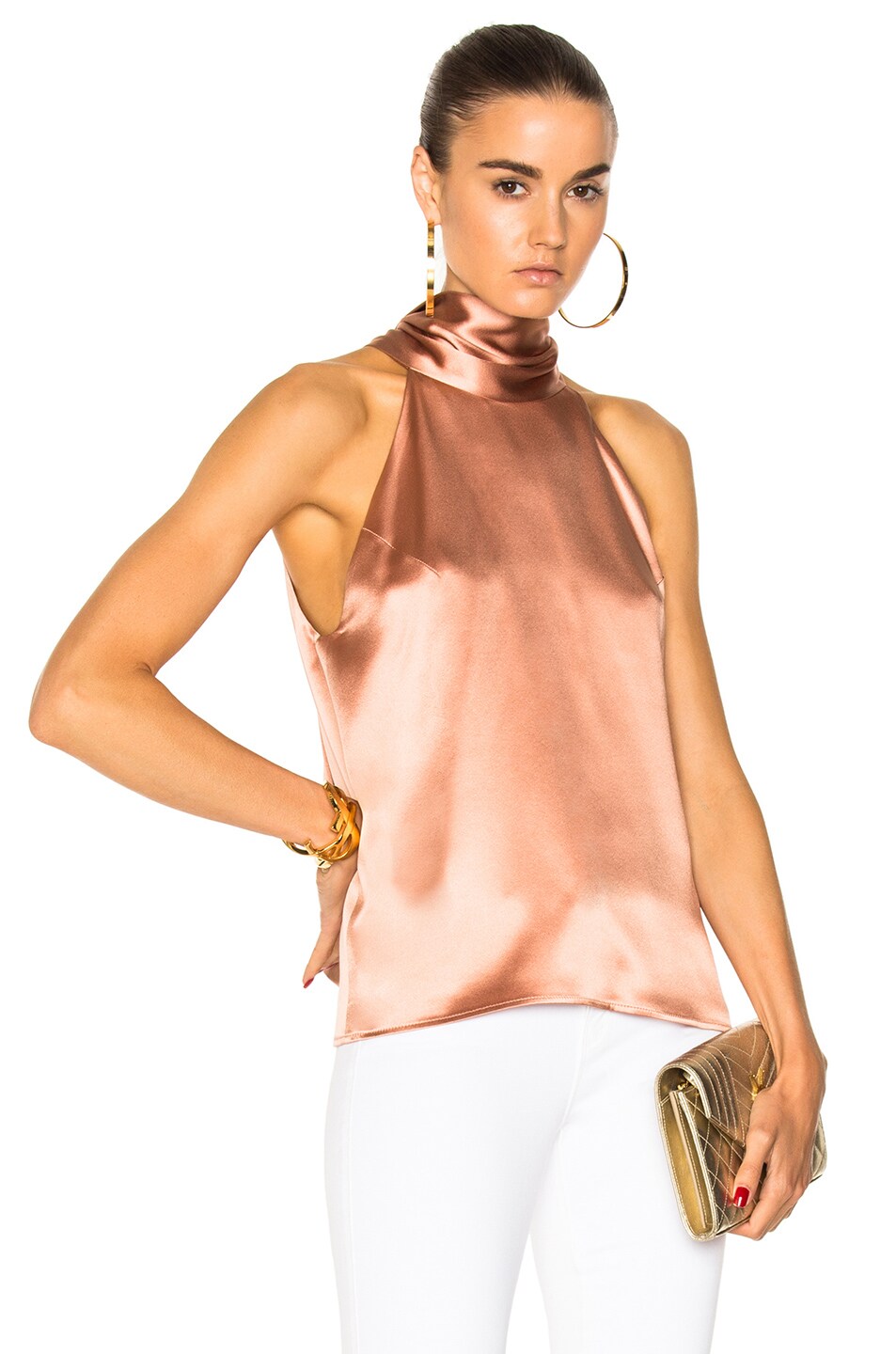 Image 1 of GALVAN Silk Sash Neck Top in Rose Gold
