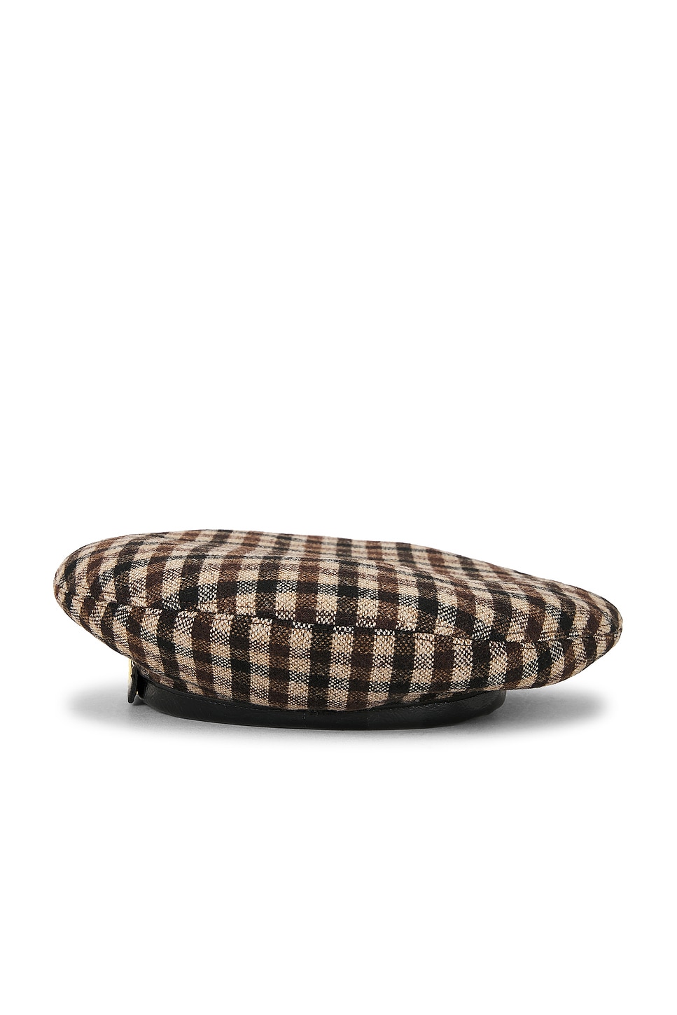 Ganni Checked Wool Mix Beret In Brown