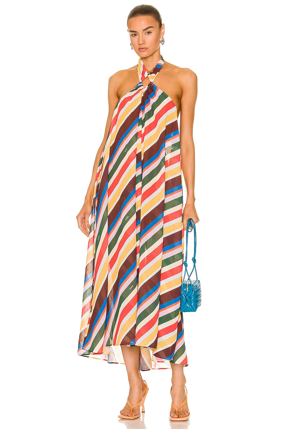 Image 1 of Ganni Light Chiffon Halter Midi Dress in Multicolour