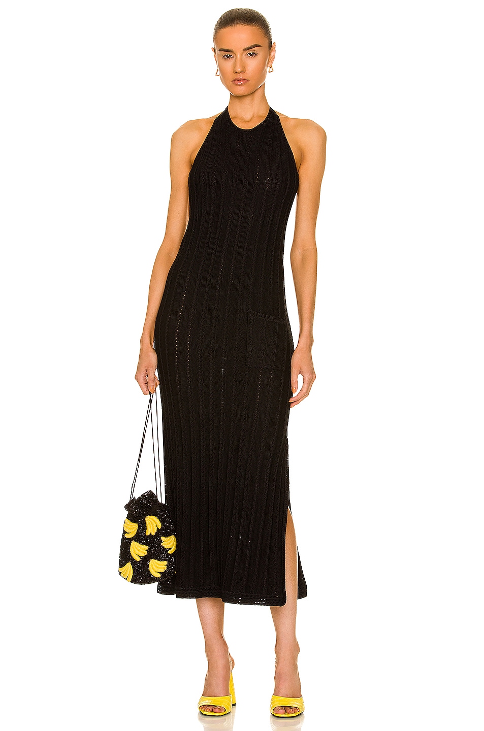 Image 1 of Ganni High Twist Lace Knit Midi Dress in Black