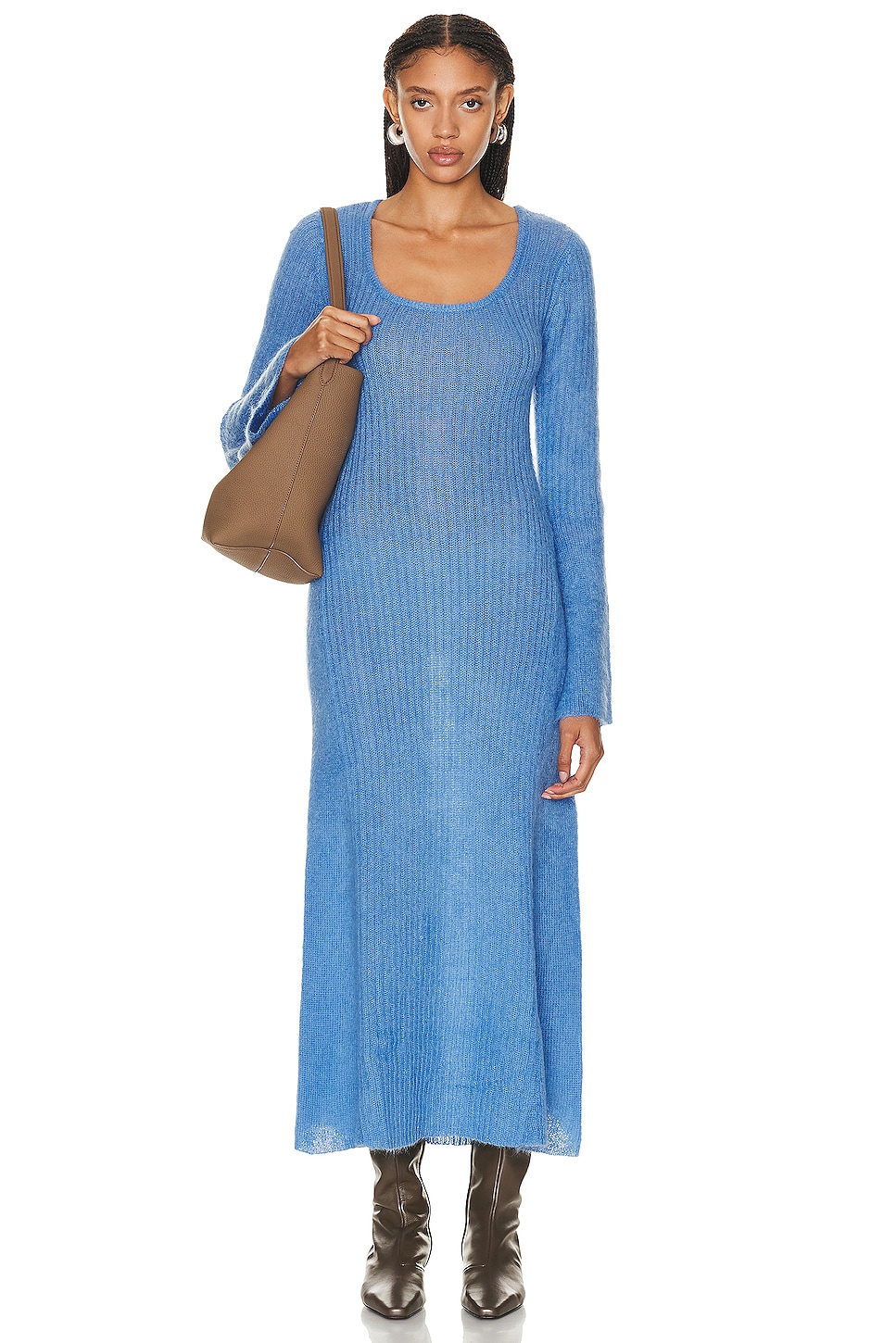 Image 1 of Ganni Long Sleeve Dress in Silver Lake Blue