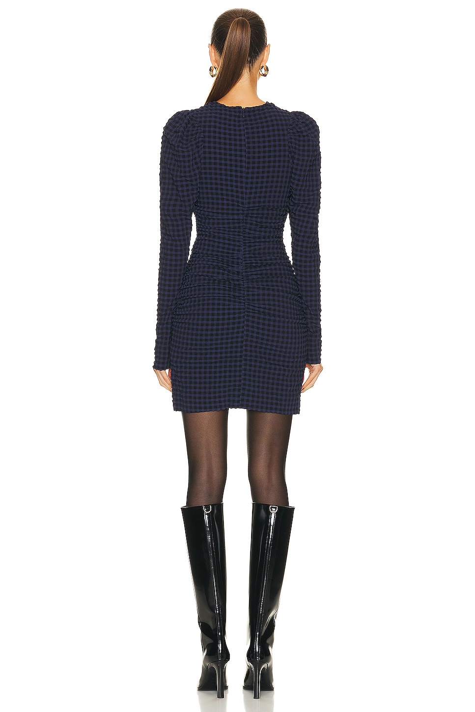 Ganni Stretch Seersucker Mini Dress in Deep Cobalt FWRD