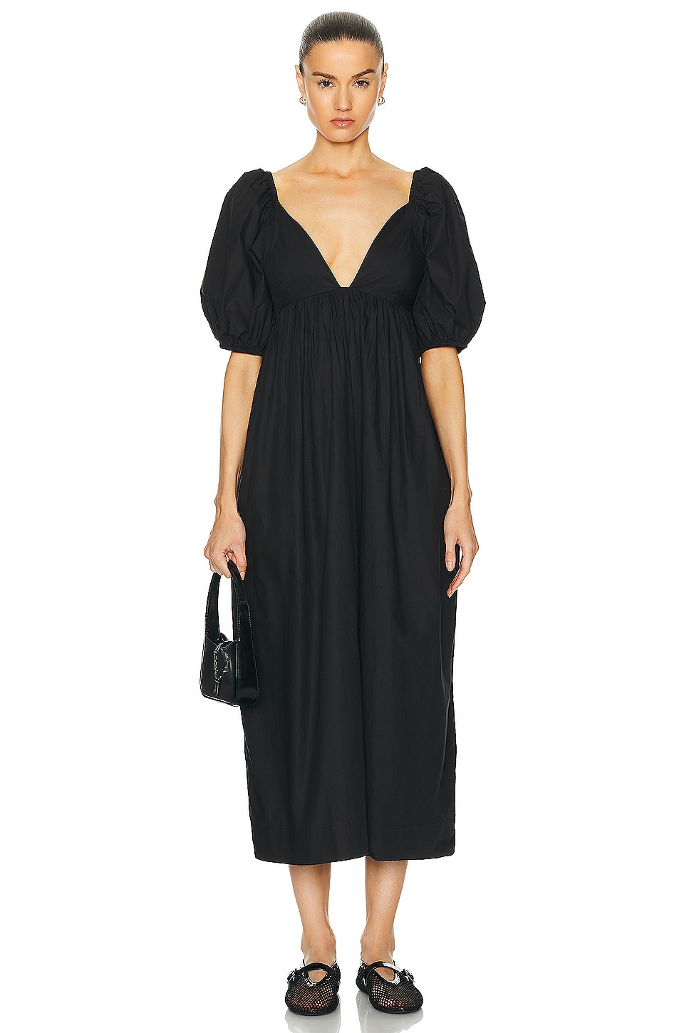 Image 1 of Ganni Babydoll Long Dress in Black