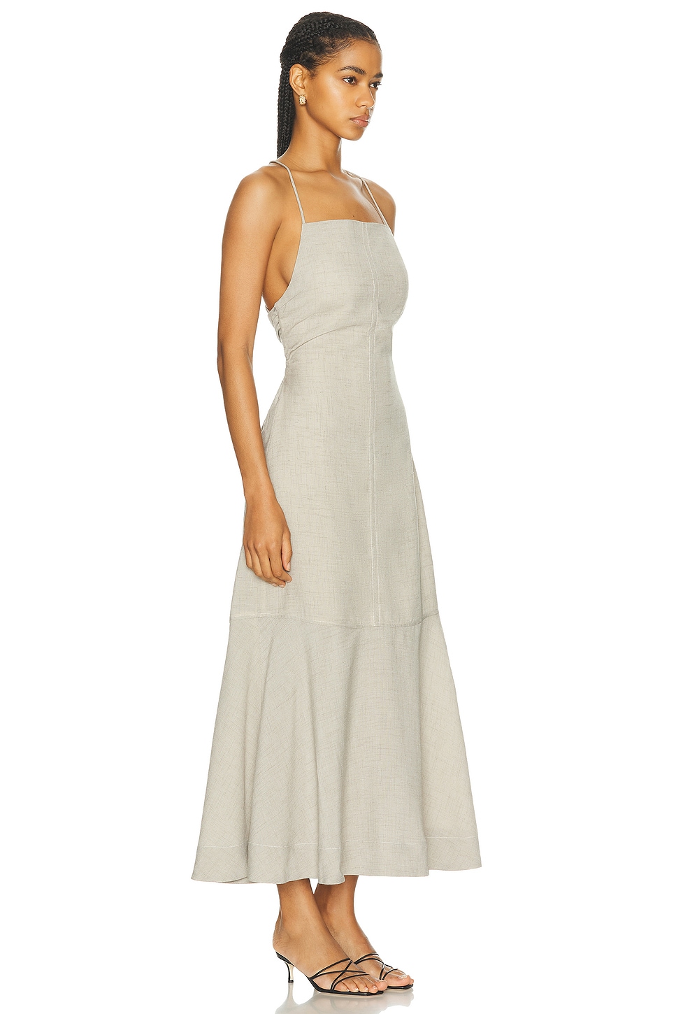 Shop Ganni Spaghetti Strap Long Dress In Alfalfa