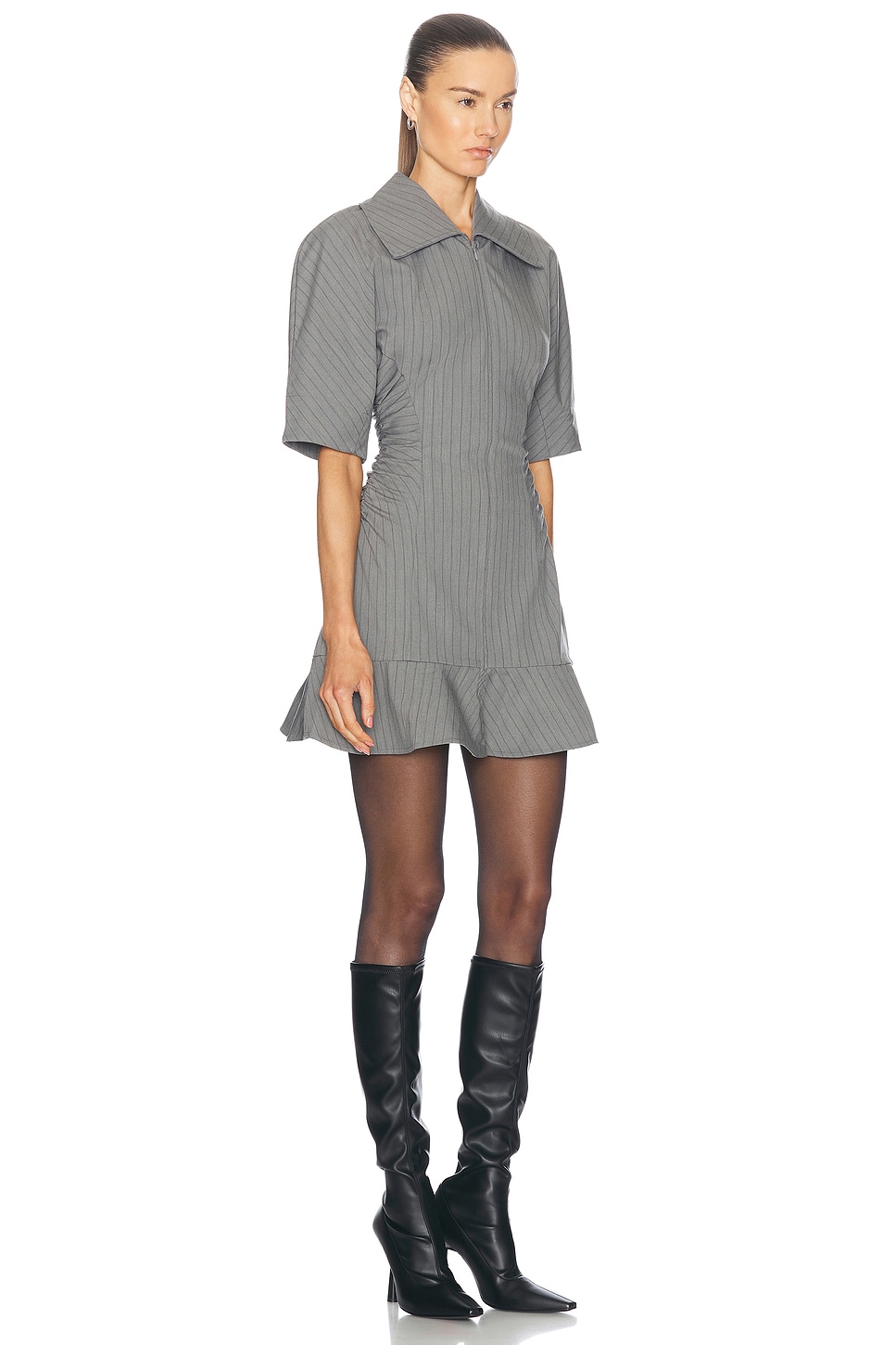 Shop Ganni Short Sleeve Mini Dress In Mirage Grey