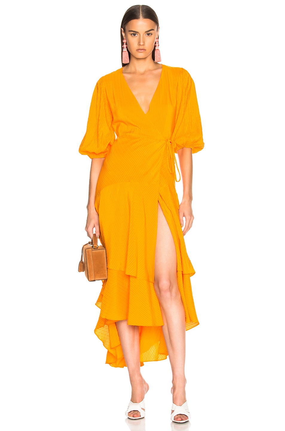 Image 1 of Ganni Wilkie Seersucker Dress in Turmeric Orange