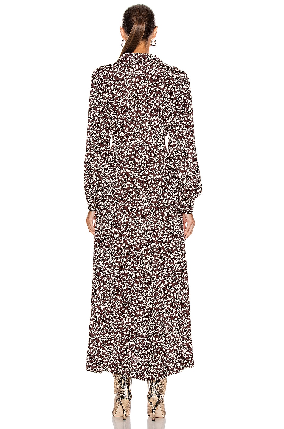Ganni Printed Crepe Dress in Decadent Chocolate | FWRD