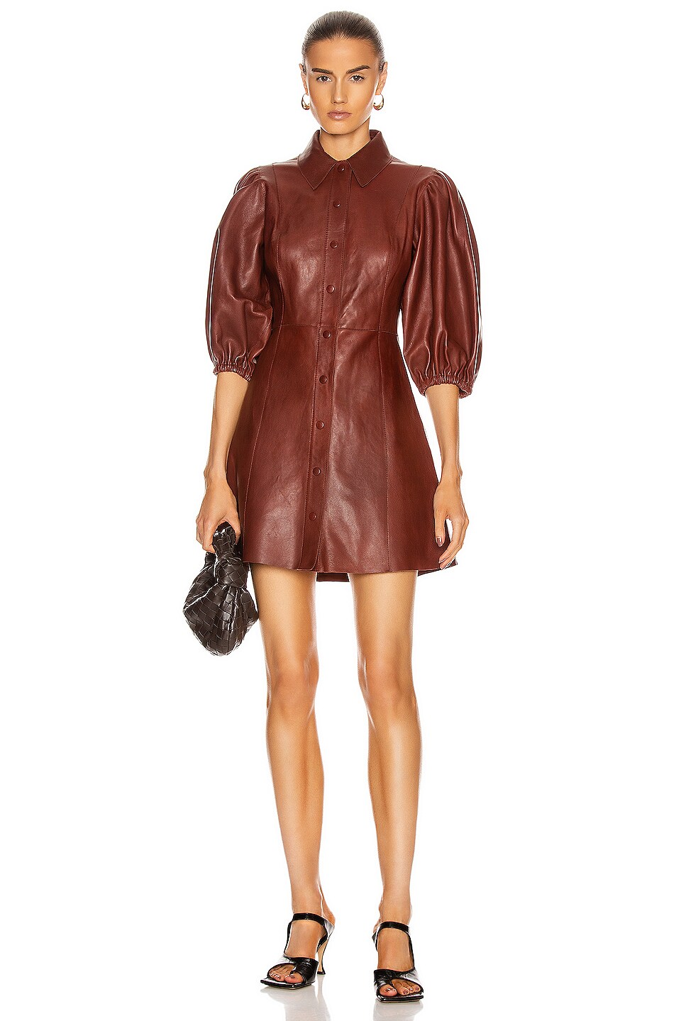 Image 1 of Ganni Lamb Leather Dress in Decadent Chocolate