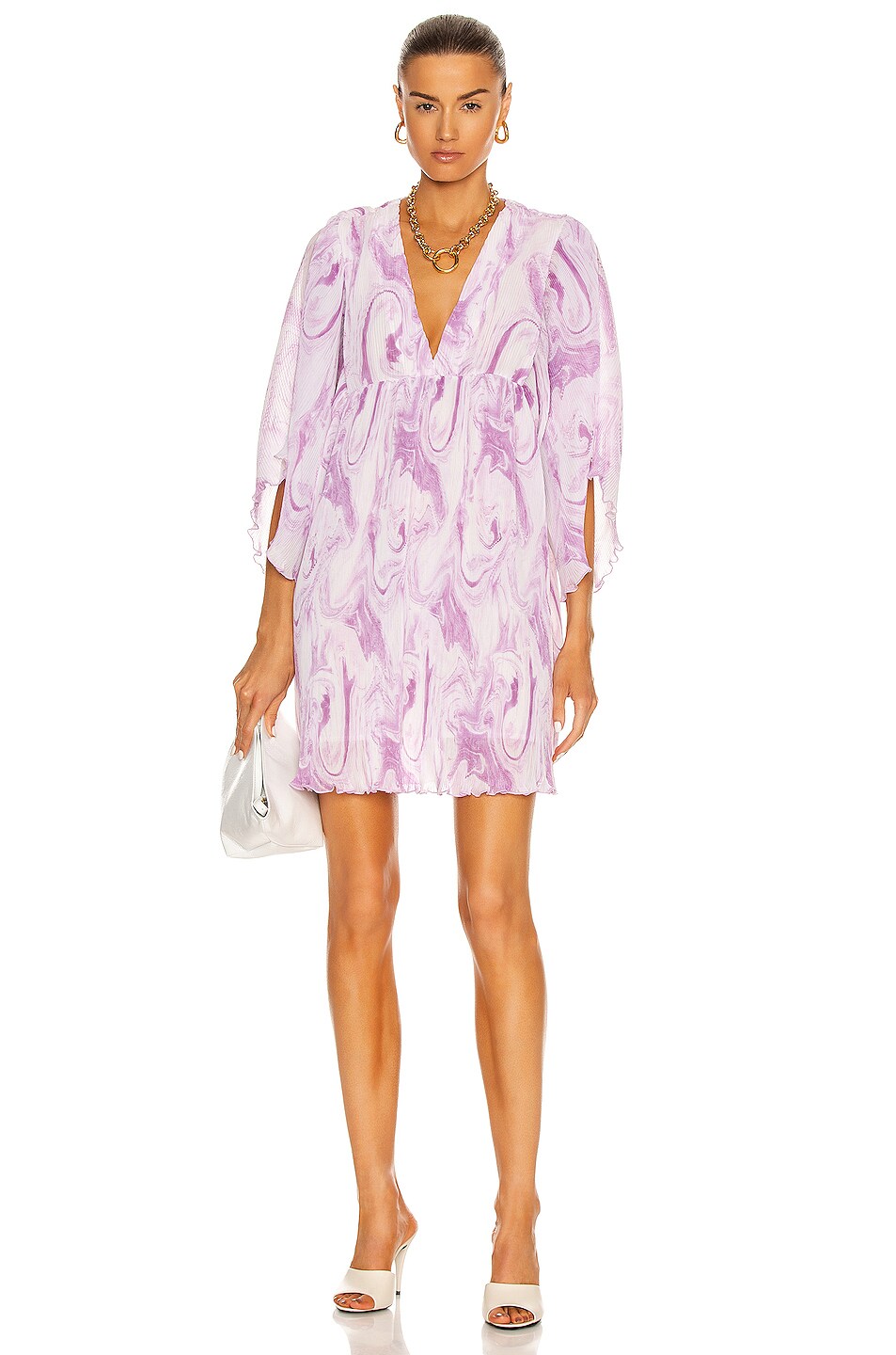 Image 1 of Ganni Pleated Georgette Dress in Orchid Blossom