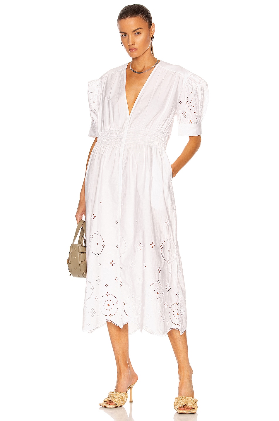Image 1 of Ganni Broderie Anglaise Dress in Bright White