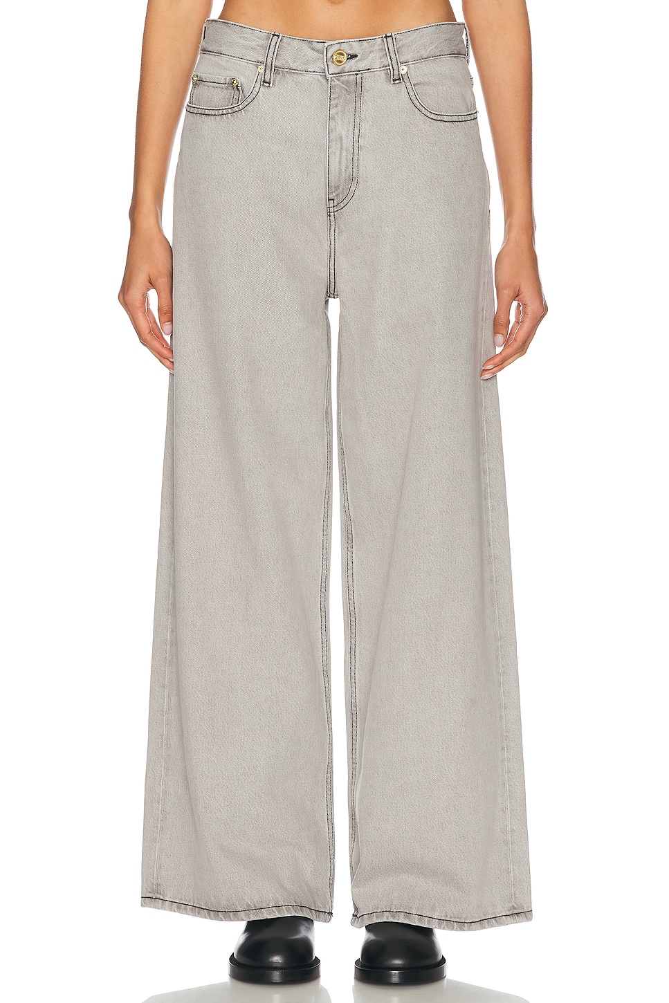 Shop Ganni Wide Leg In Gray Quill