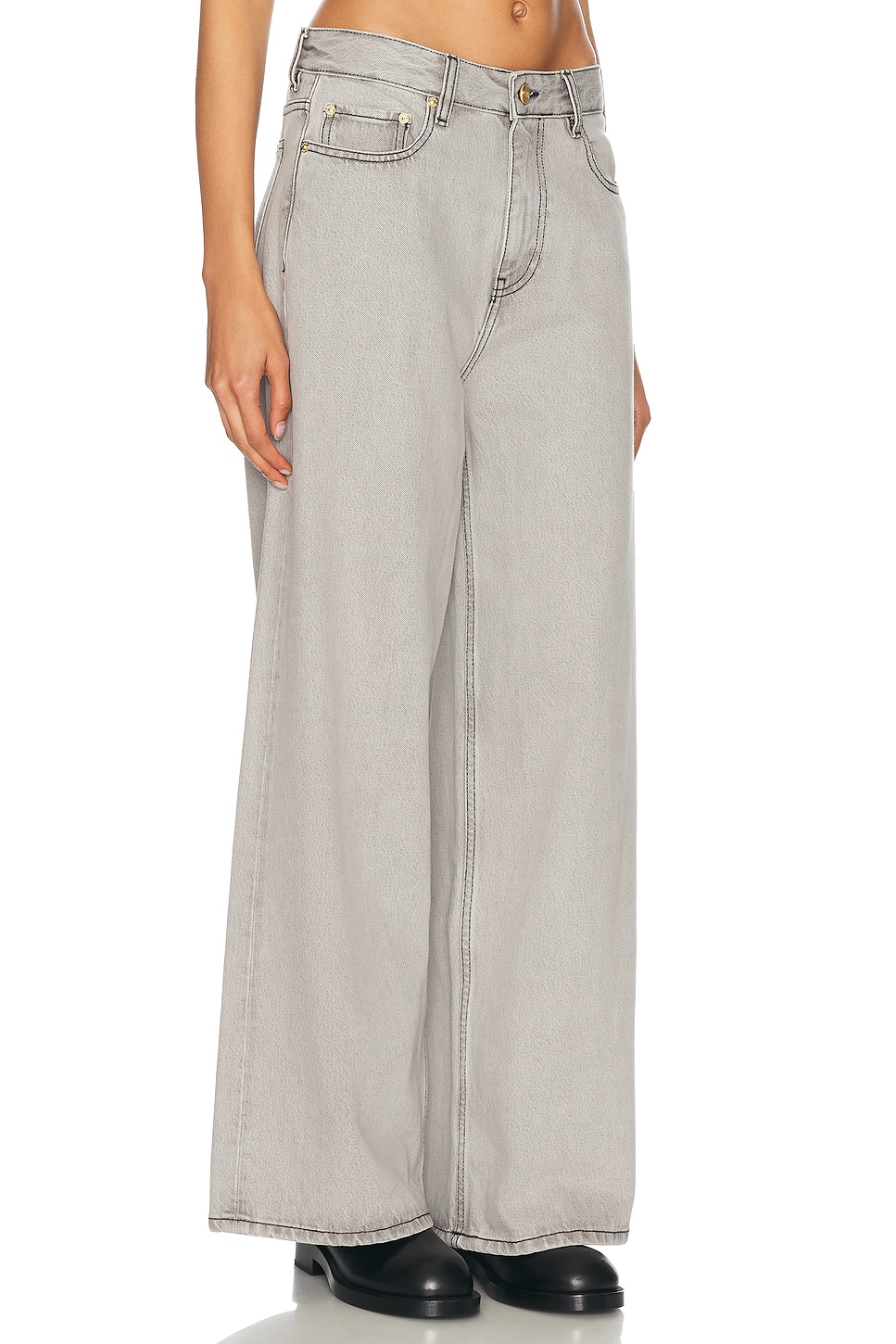 Shop Ganni Wide Leg In Gray Quill