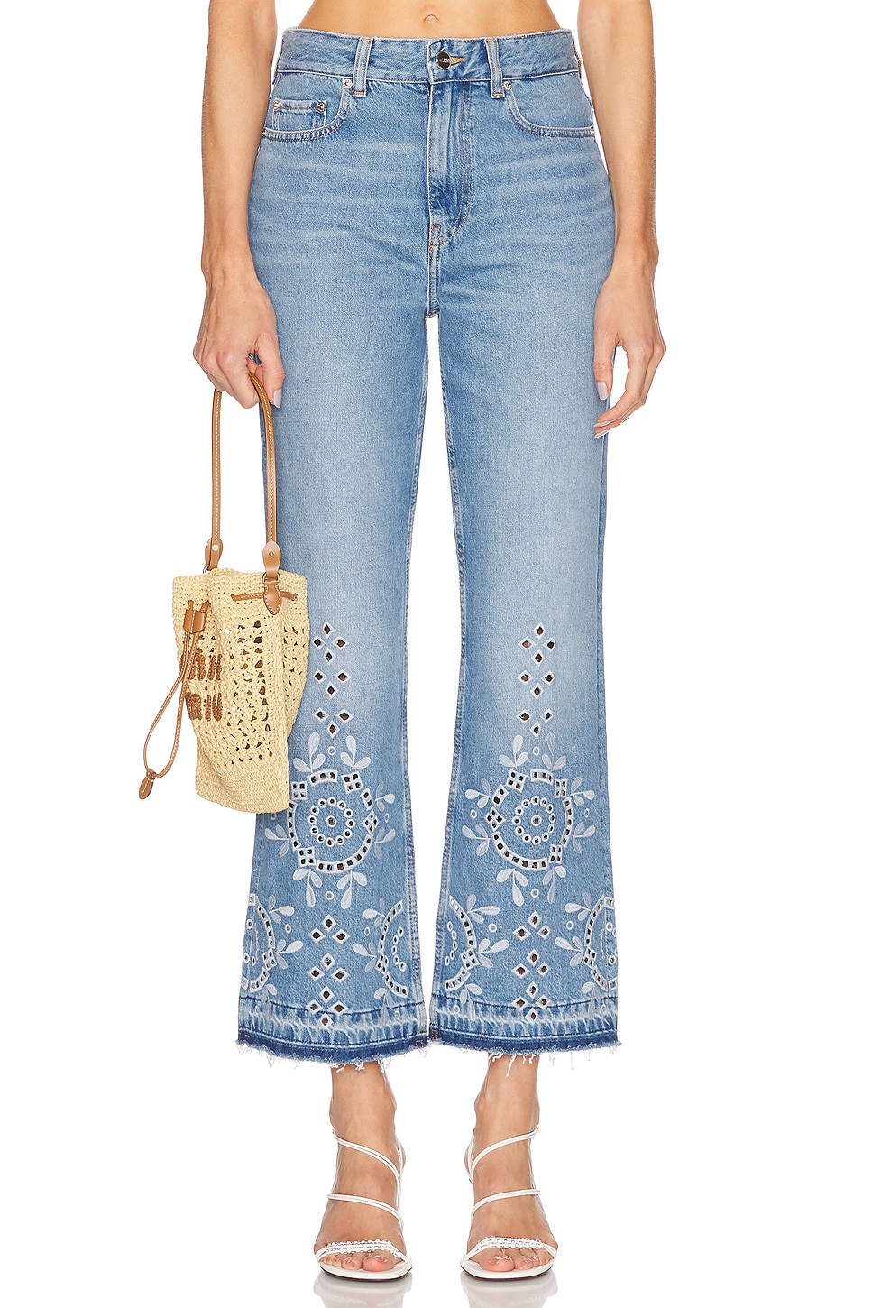 Image 1 of Ganni Cropped Wide Leg in Light Blue Stone