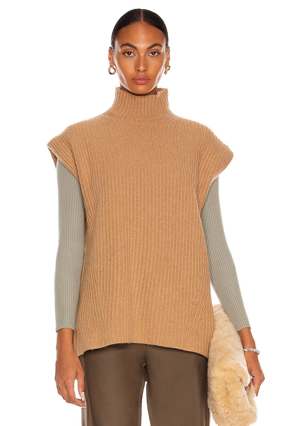 Image 1 of Ganni Rib Knit Sweater in Camel