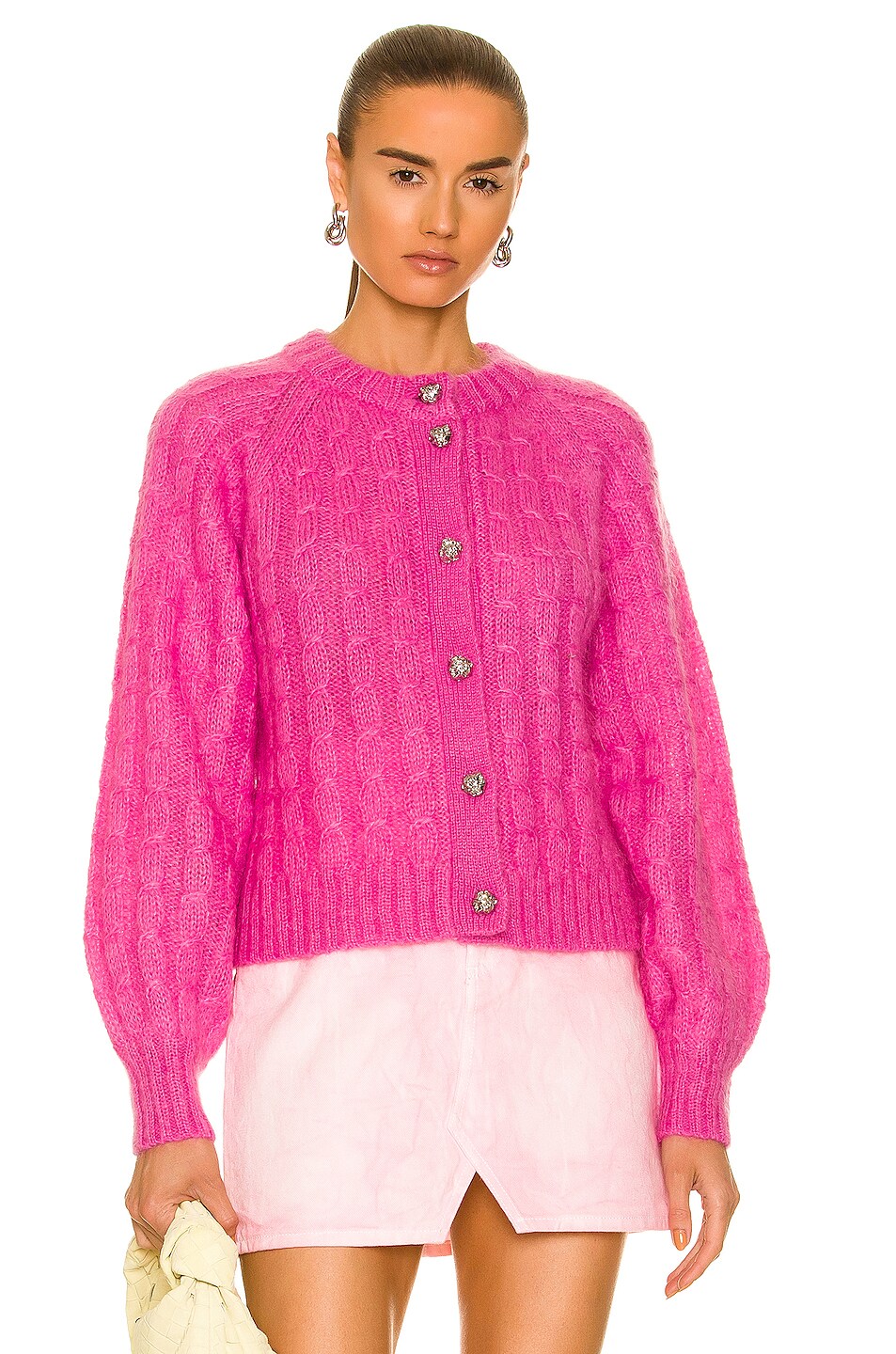 Image 1 of Ganni Cable Cardigan in Phlox Pink