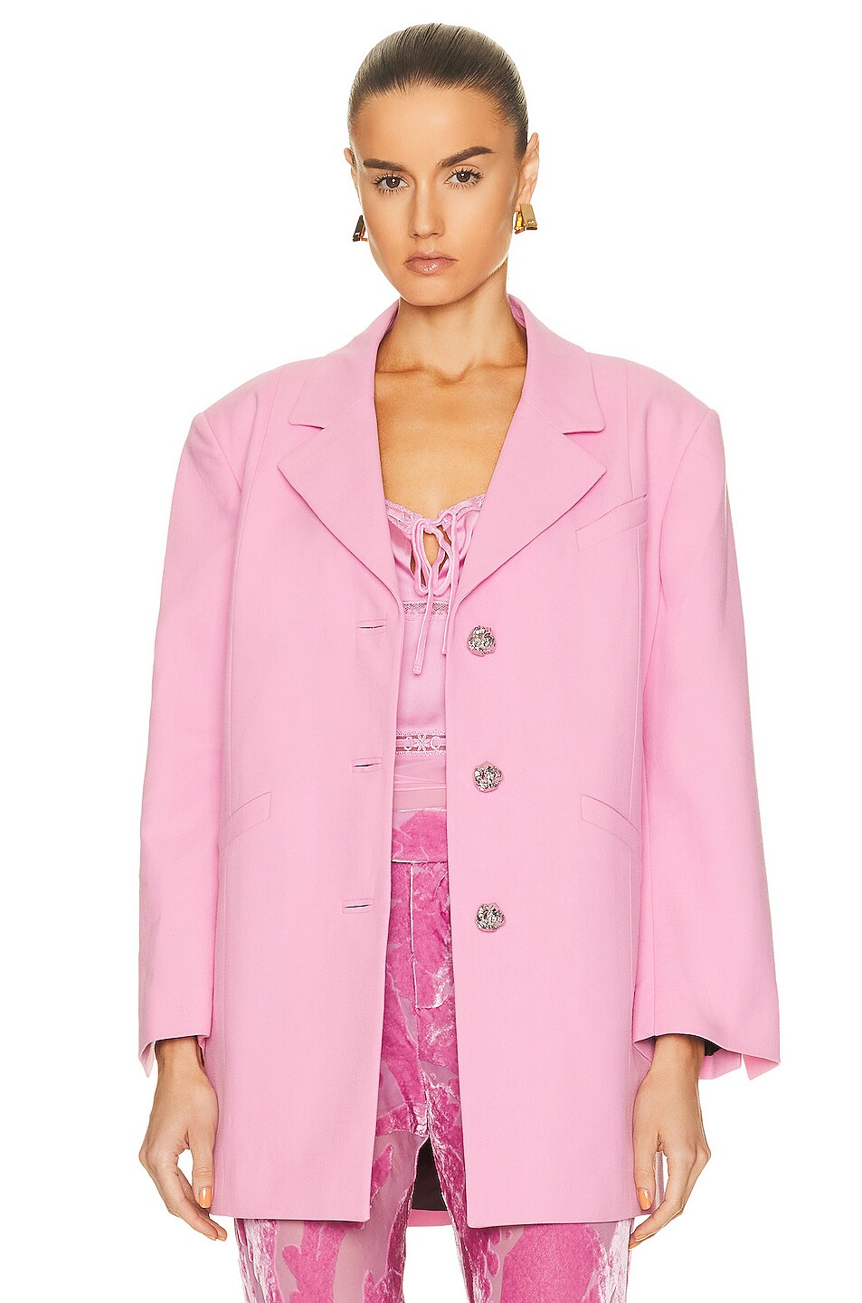 Image 1 of Ganni Cotton Suiting Oversized Blazer in Lilac Sachet