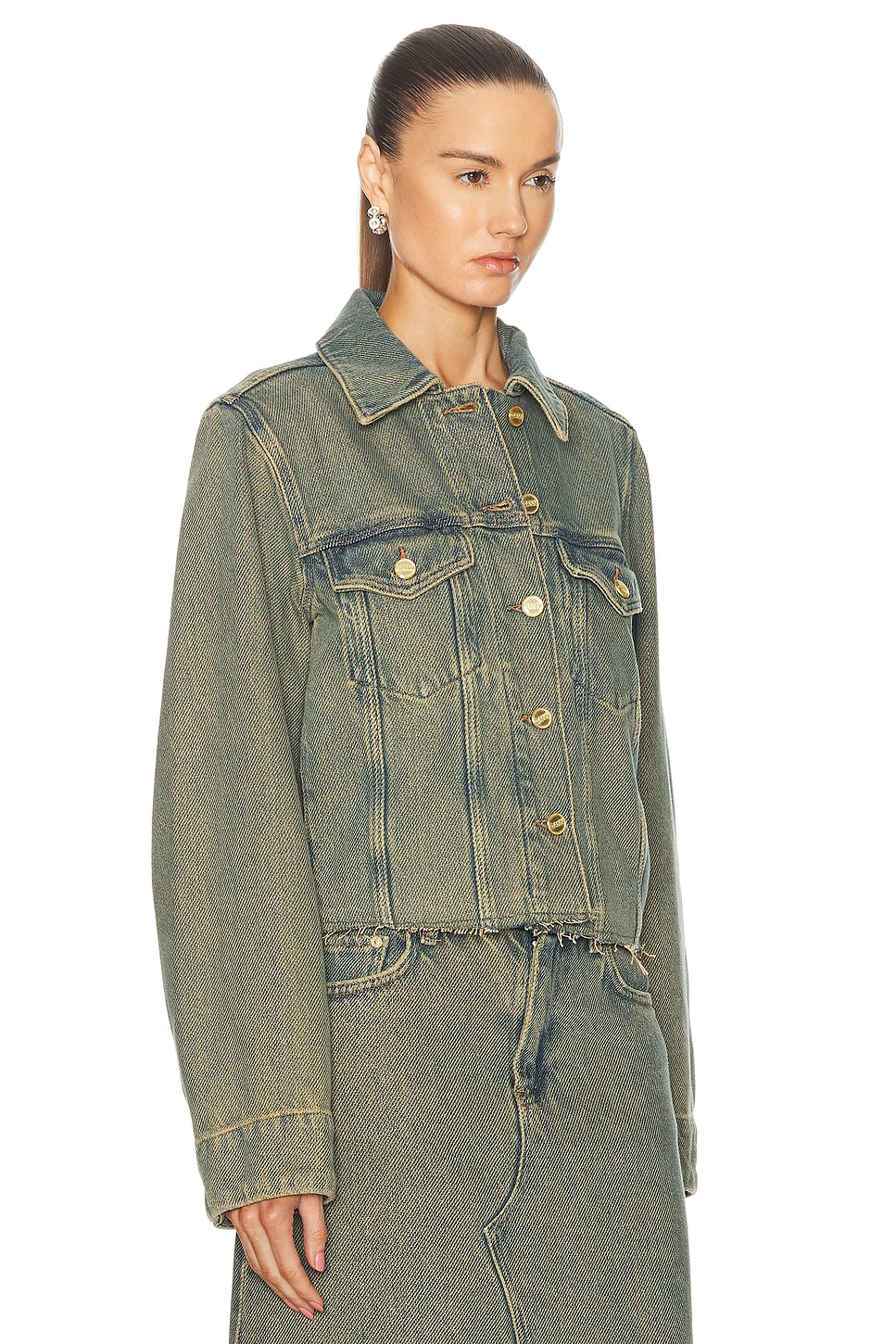 Shop Ganni Denim Jacket In Shitake