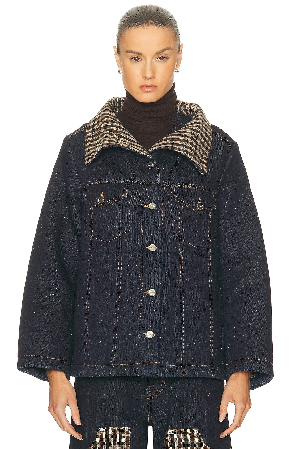 Ganni Bonded Denim Jacket Stitch Detailing In Multi