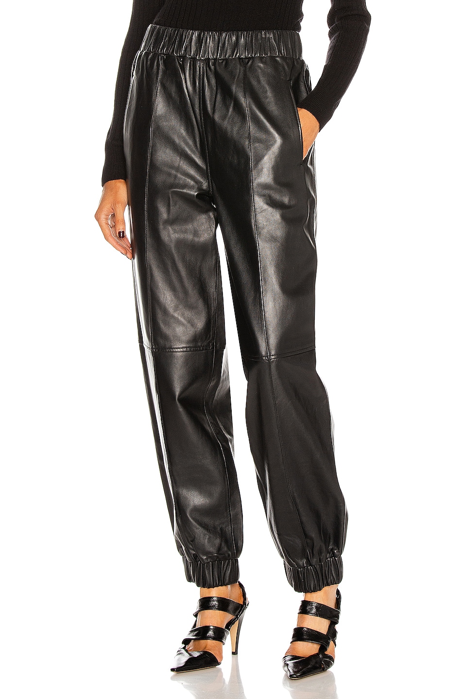 Image 1 of Ganni Lamb Leather Pant in Black