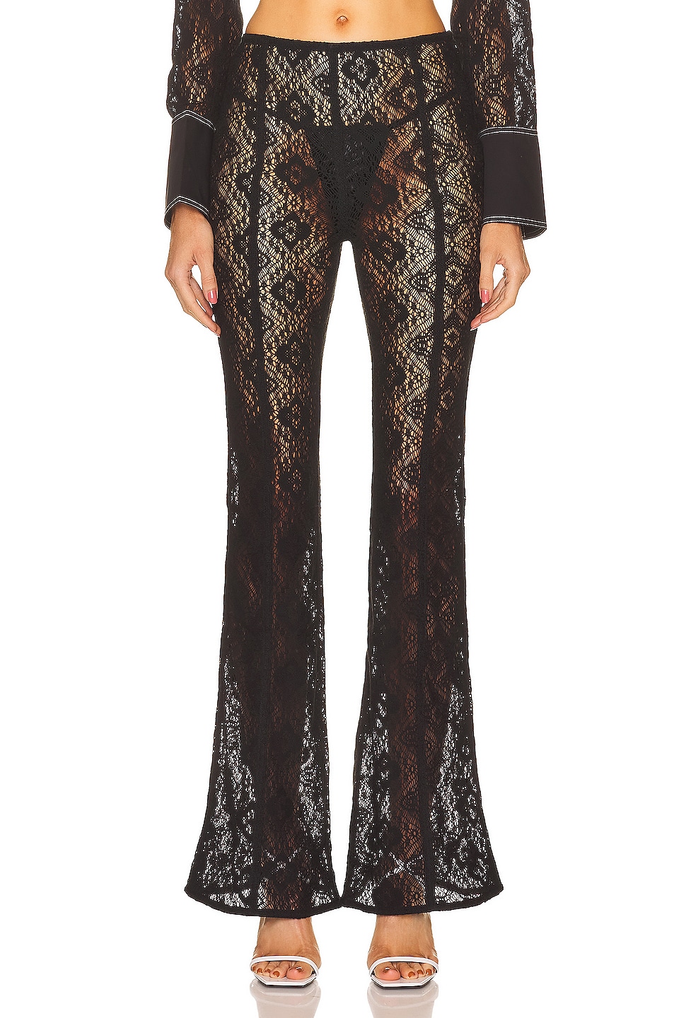 Image 1 of Ganni Cotton Lace Flared Pant in Black
