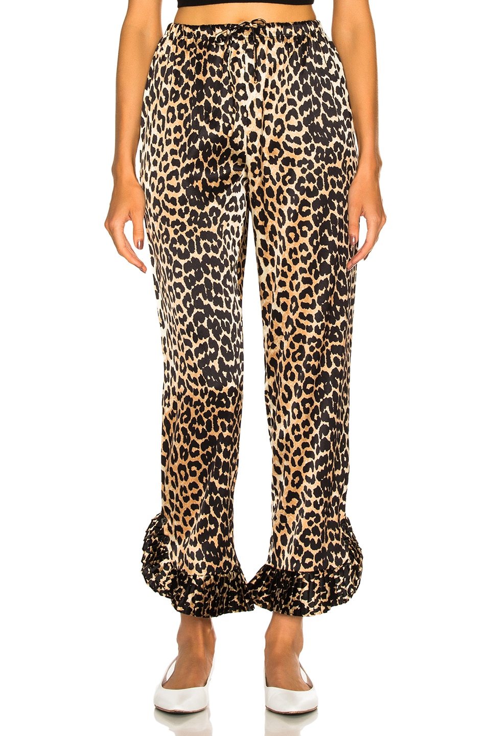 Image 1 of Ganni Calla Silk Pant in Leopard