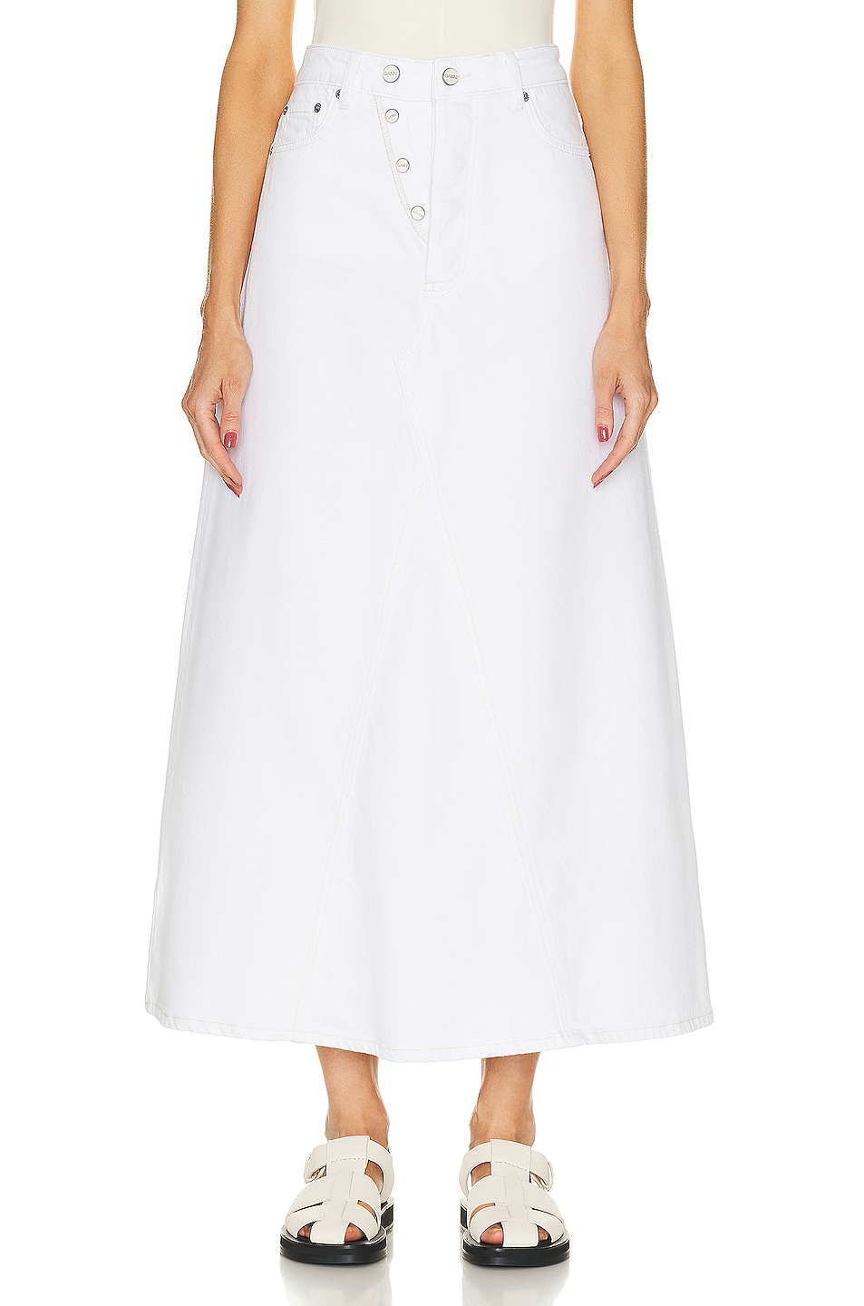 Image 1 of Ganni Double Fly Maxi Skirt in Bright White