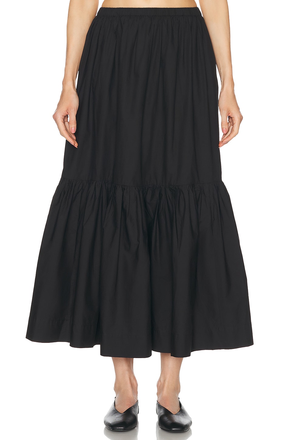 Image 1 of Ganni Poplin Maxi Flounce Skirt in Black