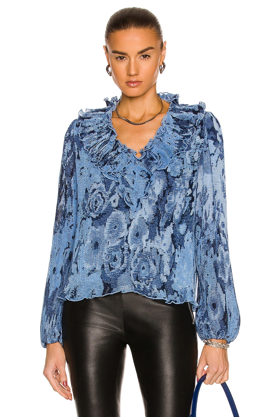 Image 1 of Ganni Pleated Georgette Top in Placid Blue