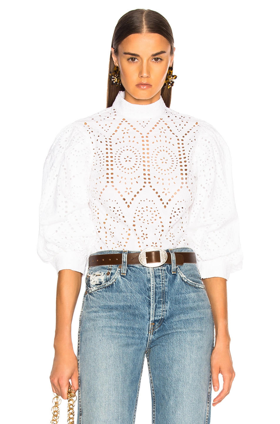 Image 1 of Ganni Broderie Anglaise Top in Bright White
