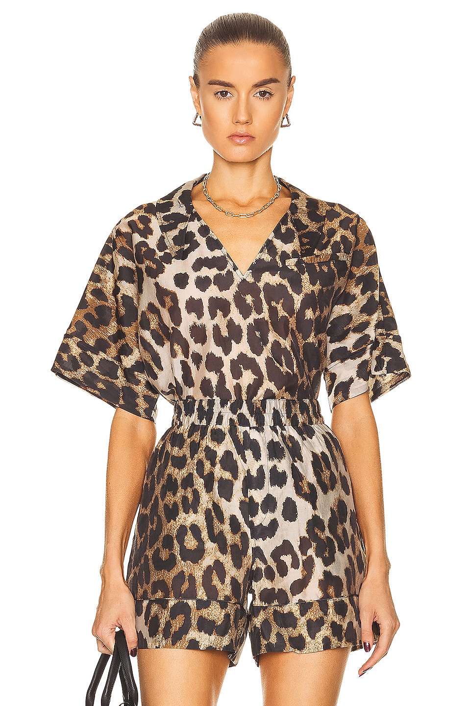 Image 1 of Ganni Sheer Voile Shirt in Maxi Leopard