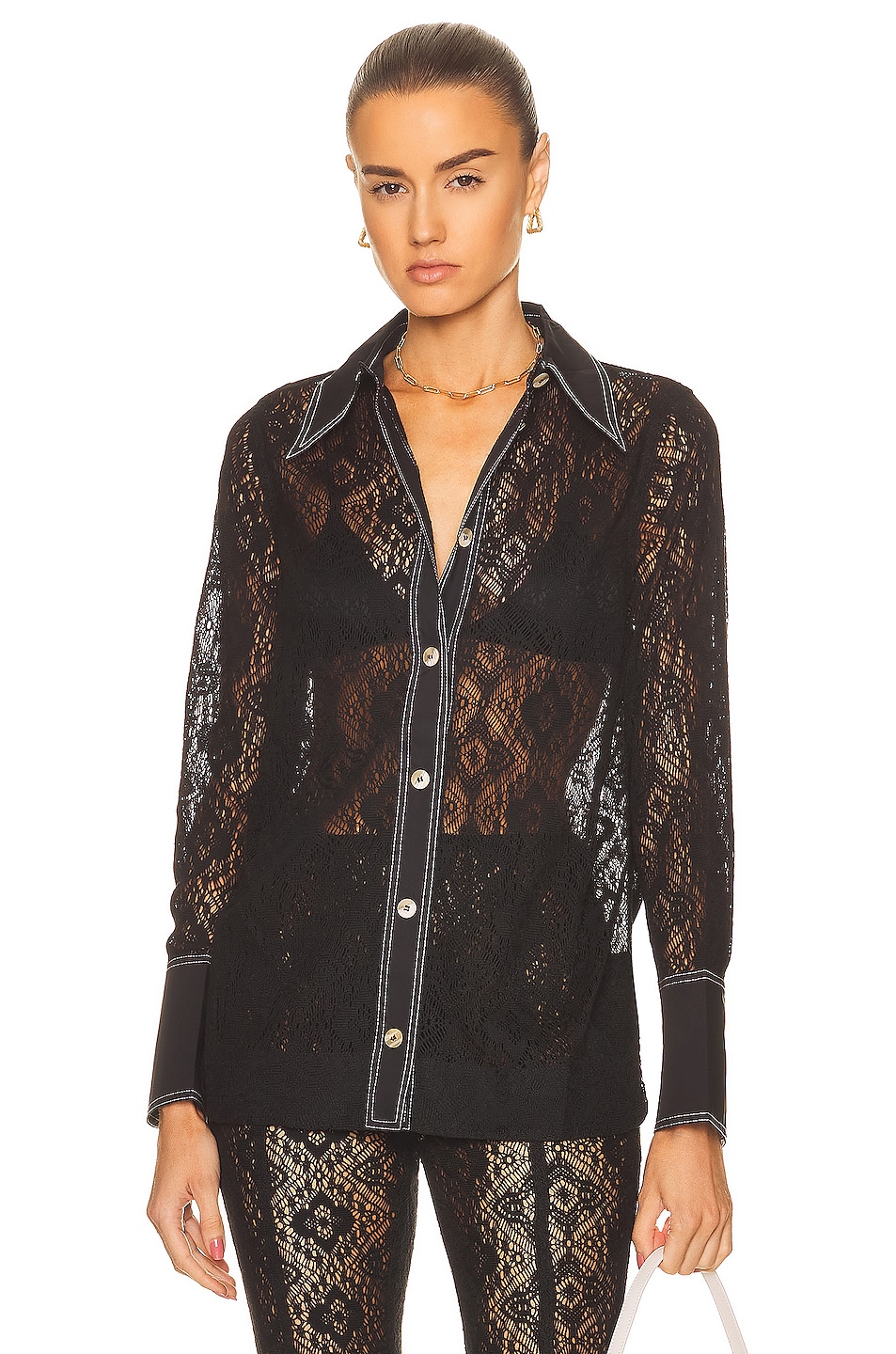 Image 1 of Ganni Cotton Lace Shirt in Black