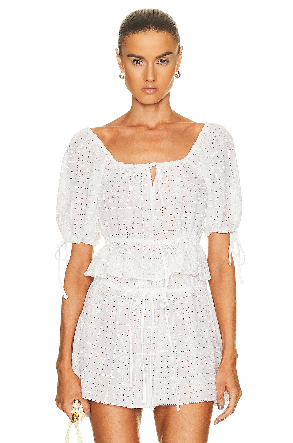 Ganni Light Broderie Anglaise Cropped Top in Bright White | FWRD