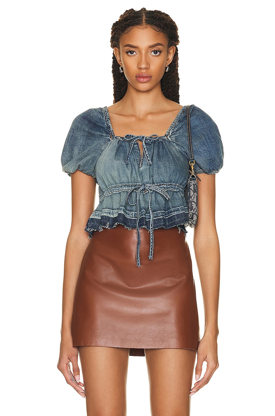 Ganni Denim Puff Sleeve Top in Tint Wash | FWRD