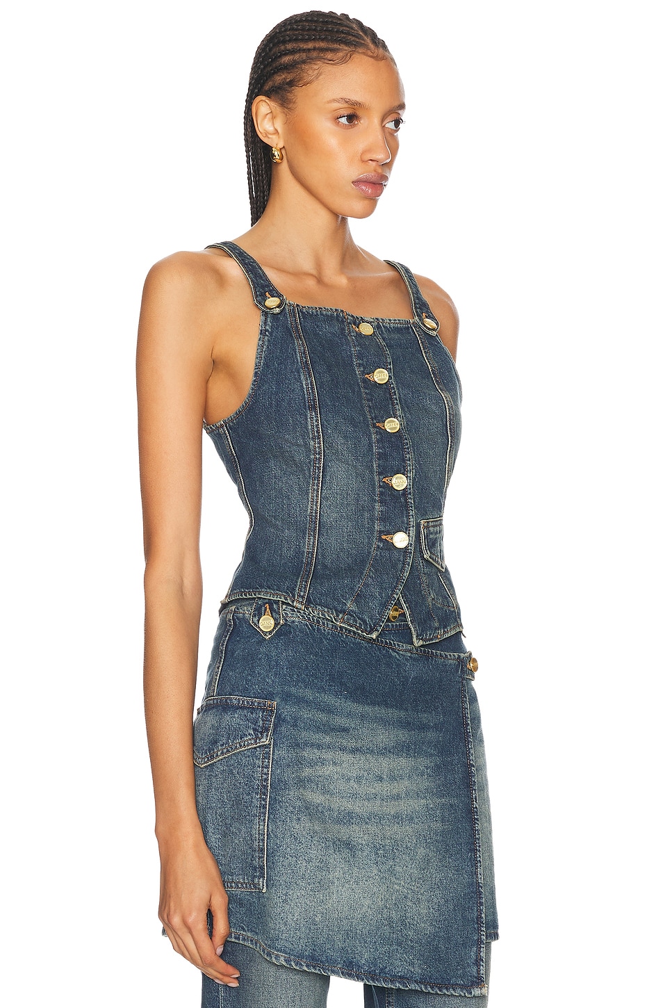 Shop Ganni Denim Tank Top In Mid Blue Vintage