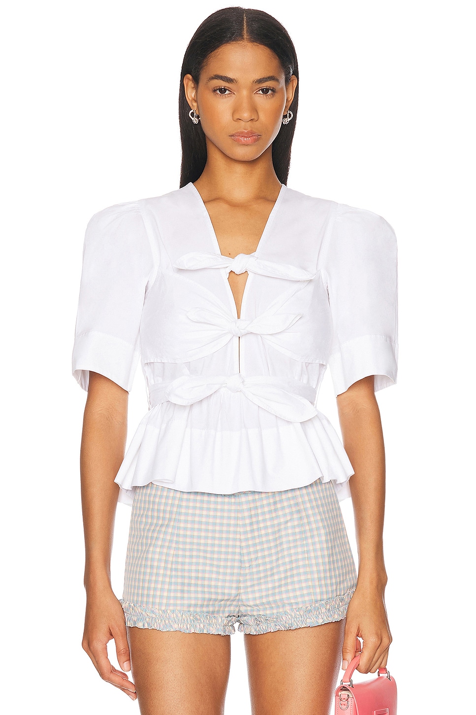 Image 1 of Ganni Tie Strap Blouse in Bright White