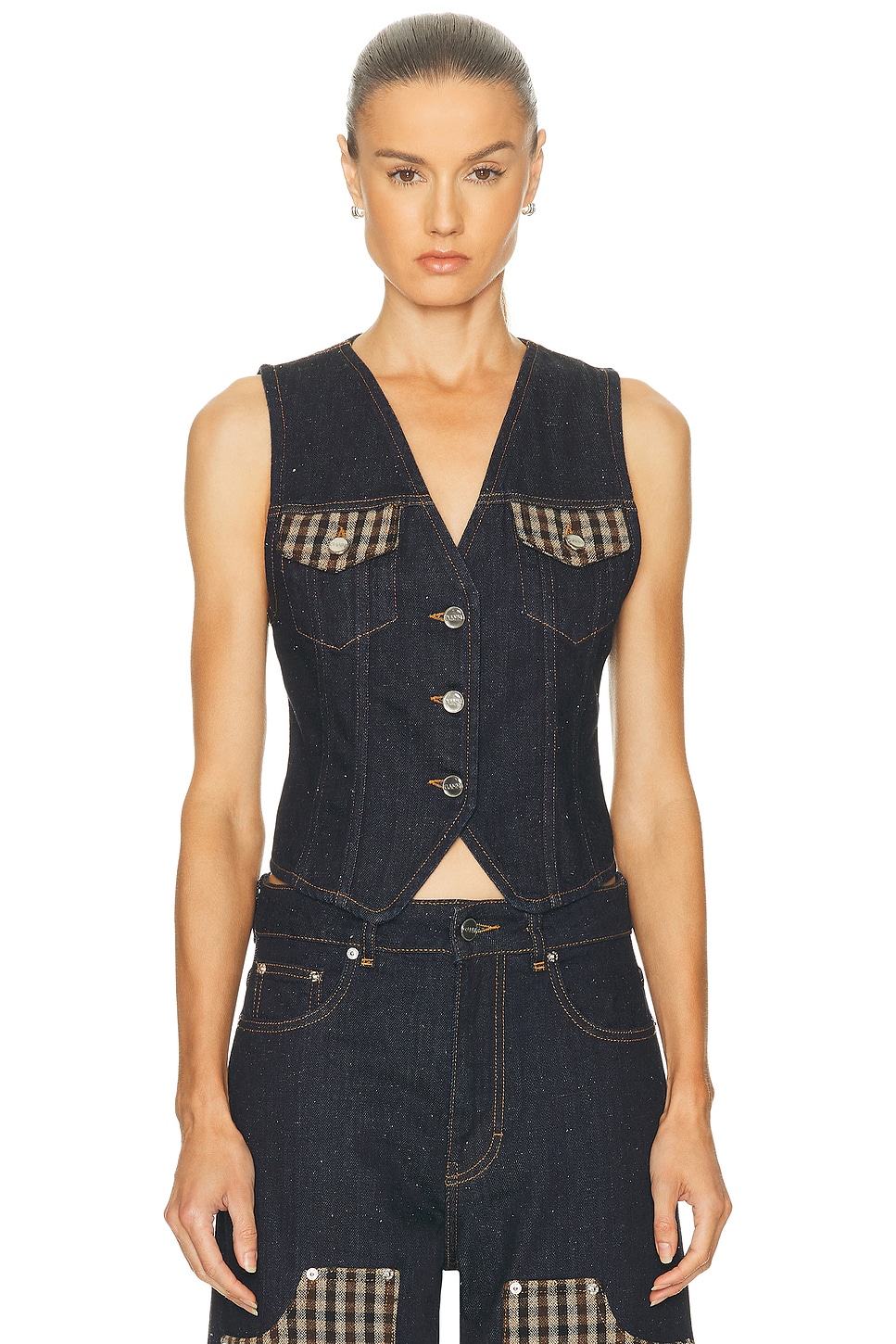 Image 1 of Ganni Neppy Denim Vest in Dark Blue Stone