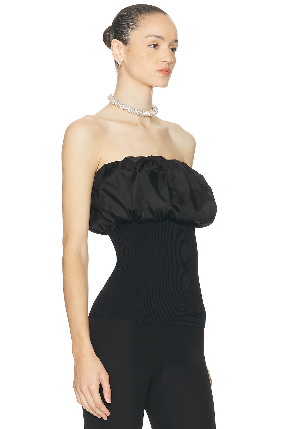 Ganni Black Ribbed Knit Top With Off-shoulder Design In Black