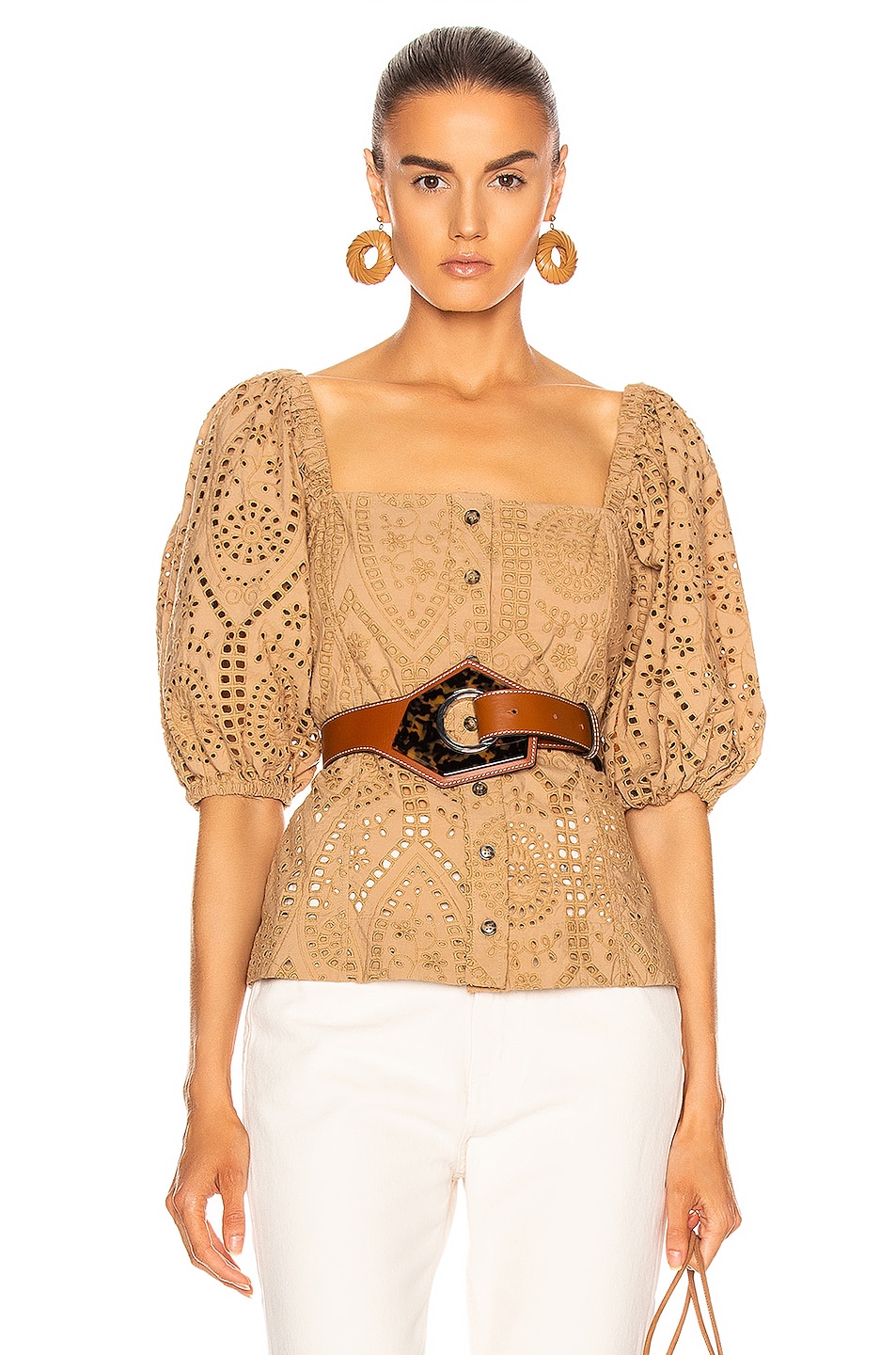 Image 1 of Ganni Broderie Anglaise Top in Tannin