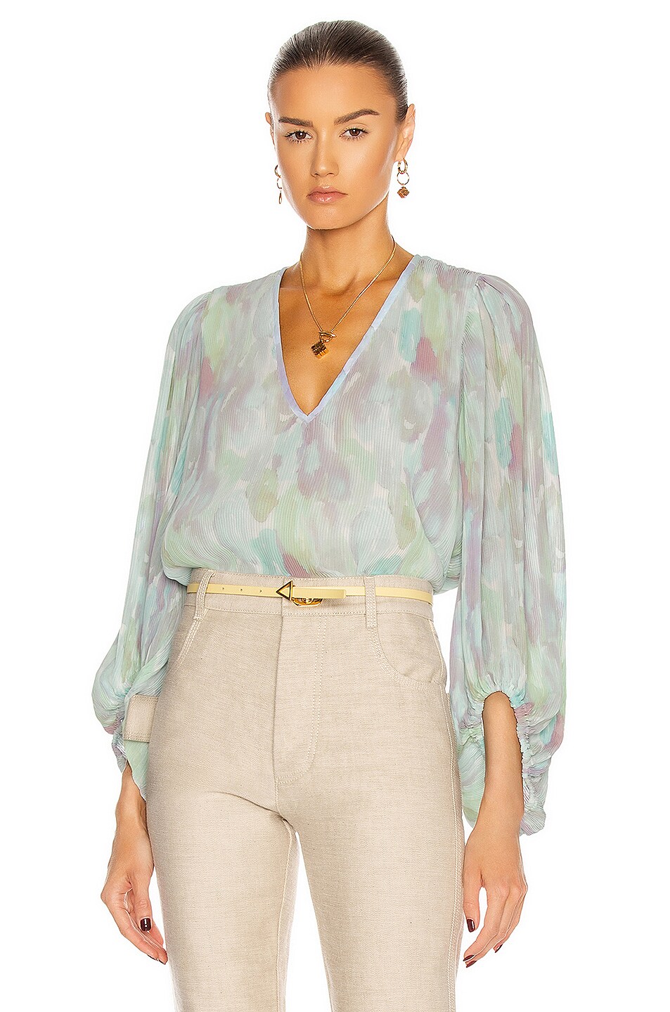 Image 1 of Ganni Pleated Georgette Top in Bright White