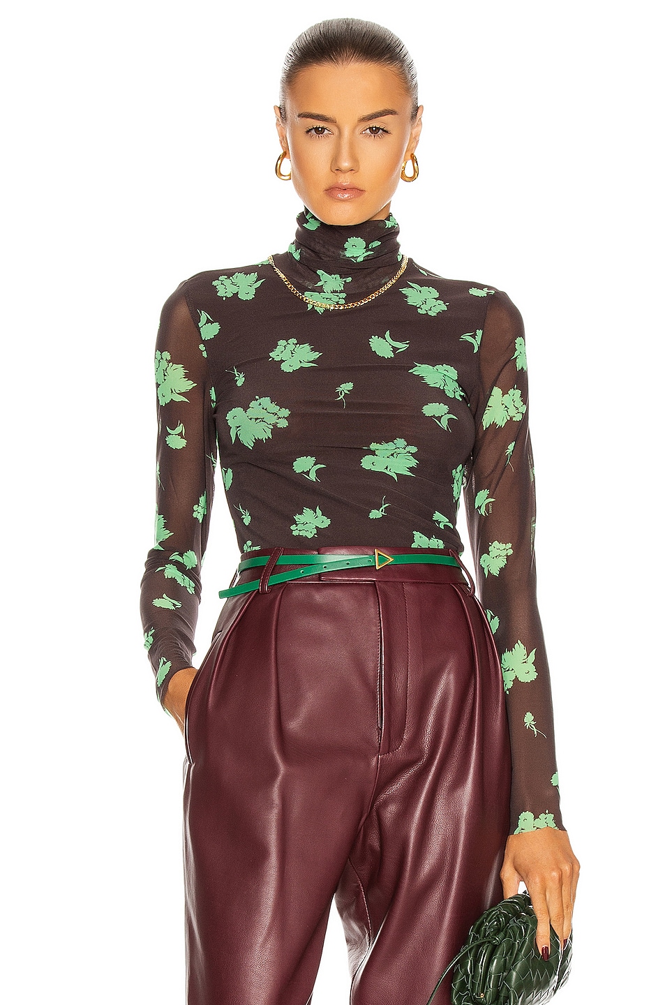 Image 1 of Ganni Printed Mesh Top in Mole
