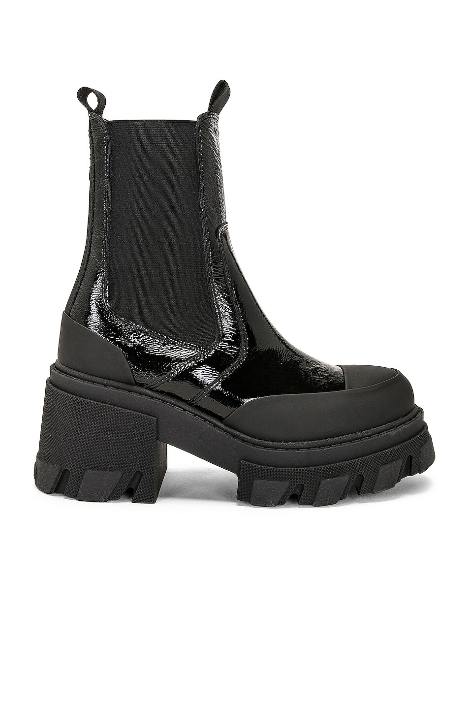 Image 1 of Ganni Patent Heeled Chelsea Boot in Black