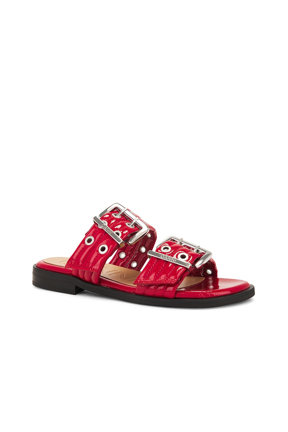 Shop Ganni Two Strap Sandal In Racing Red