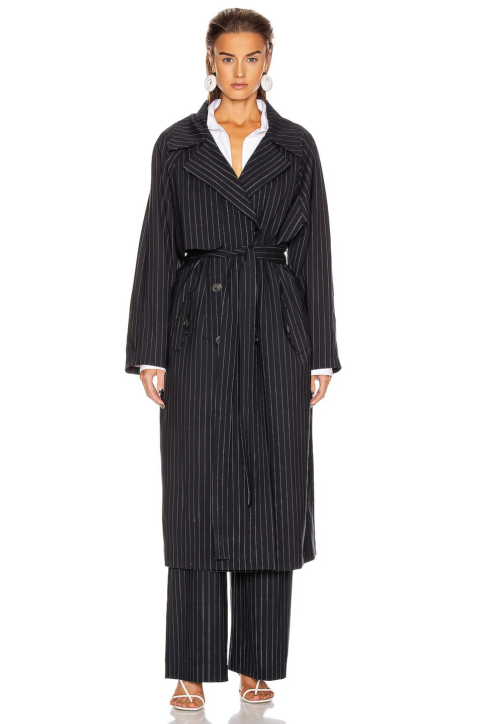 GAUGE81 Nairobi Trench Coat in Navy Pinstripe FWRD