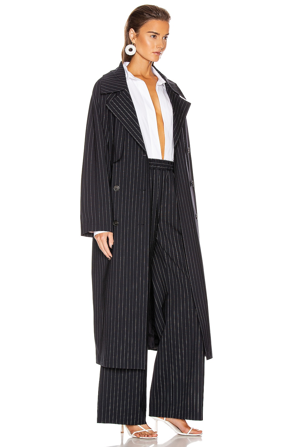 GAUGE81 Nairobi Trench Coat in Navy Pinstripe FWRD