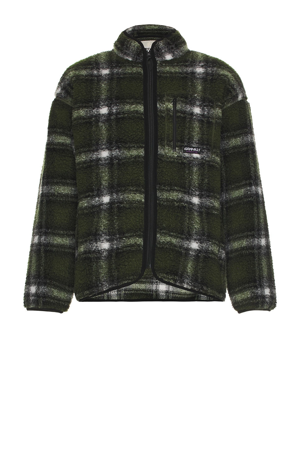 Shadow Plaid Sherpa Jacket in Olive