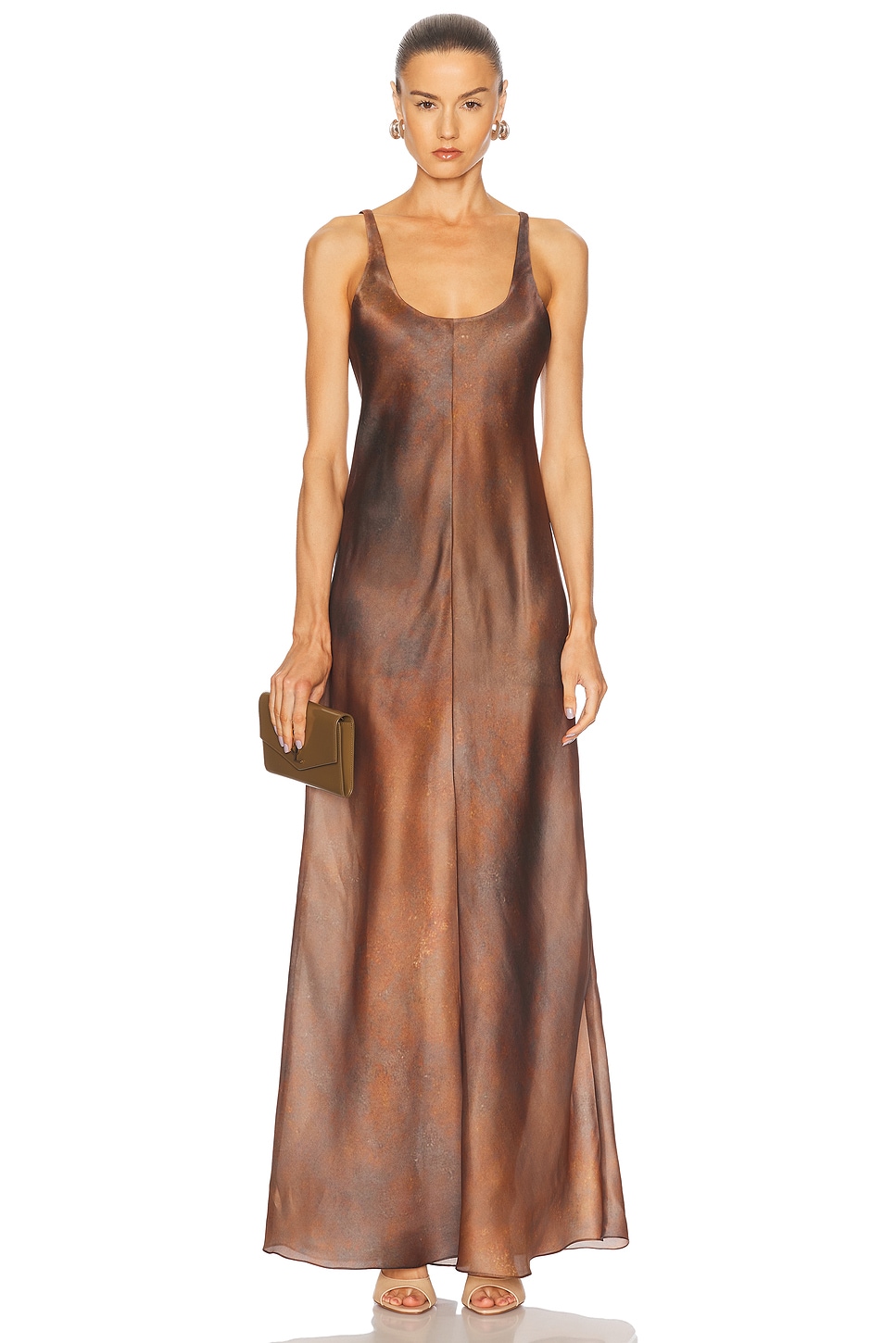 Silk Bias Slip Dress in Rust