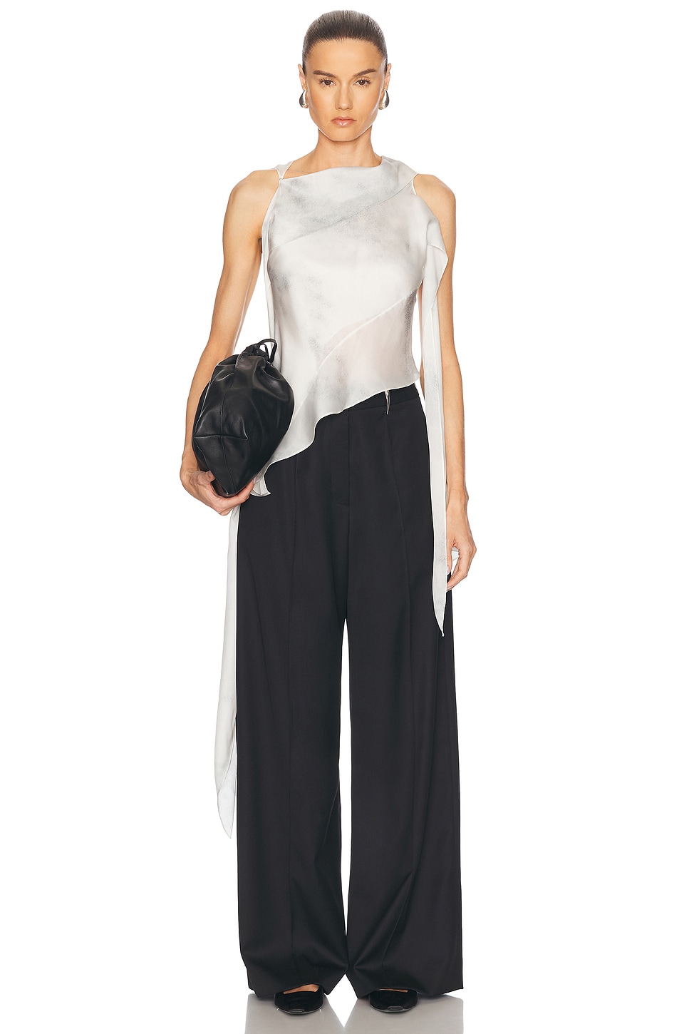 Grace Ling Silk Satin Chiffon Bias Scarf Top